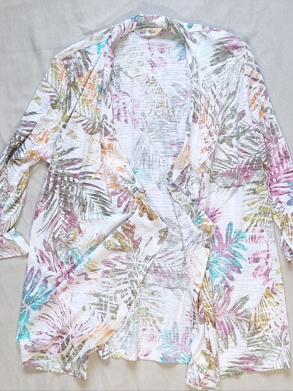 Northern Reflections Abstract Leaf Pattern Open Shirt Kimono Cover Up, Large
